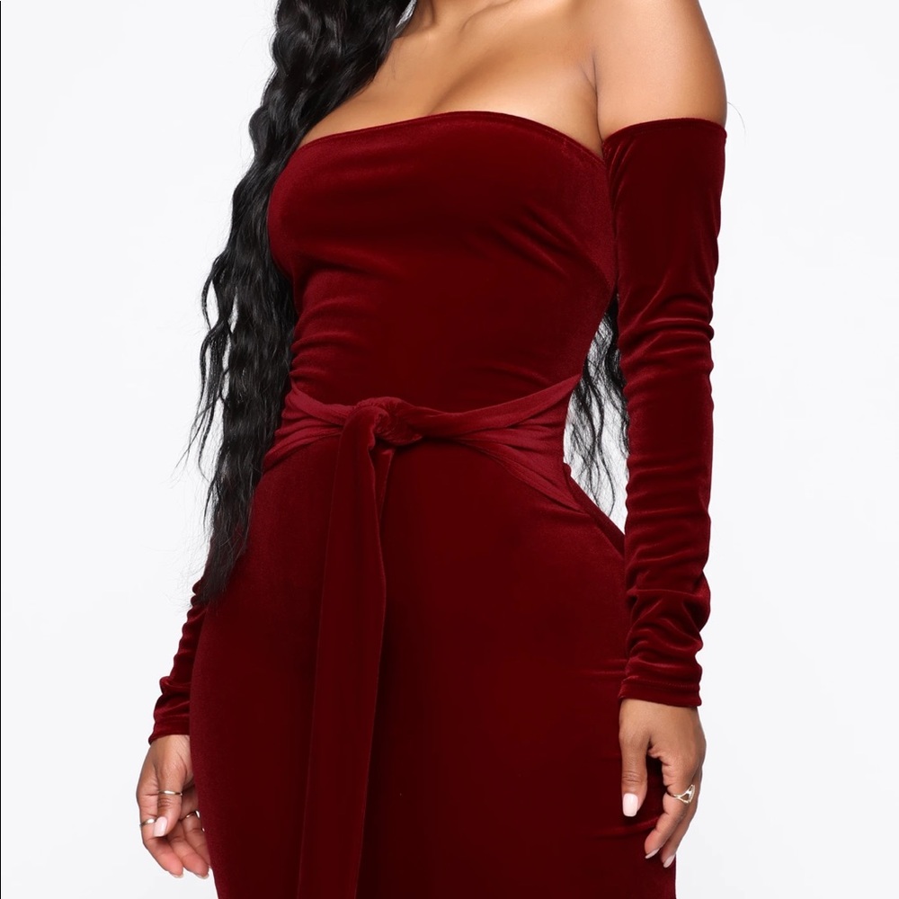 Velvet midi burgundy dress - Picture 3 of 3